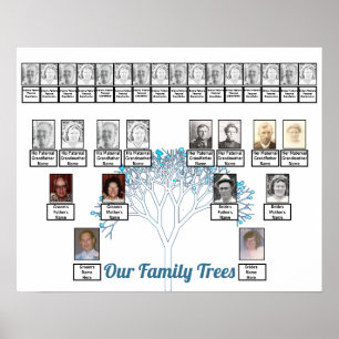 Fractal Art Tree Blue Flowers Family Trees Poster