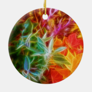 Fractal Autumn Leaves Rainbow Ceramic Ornament