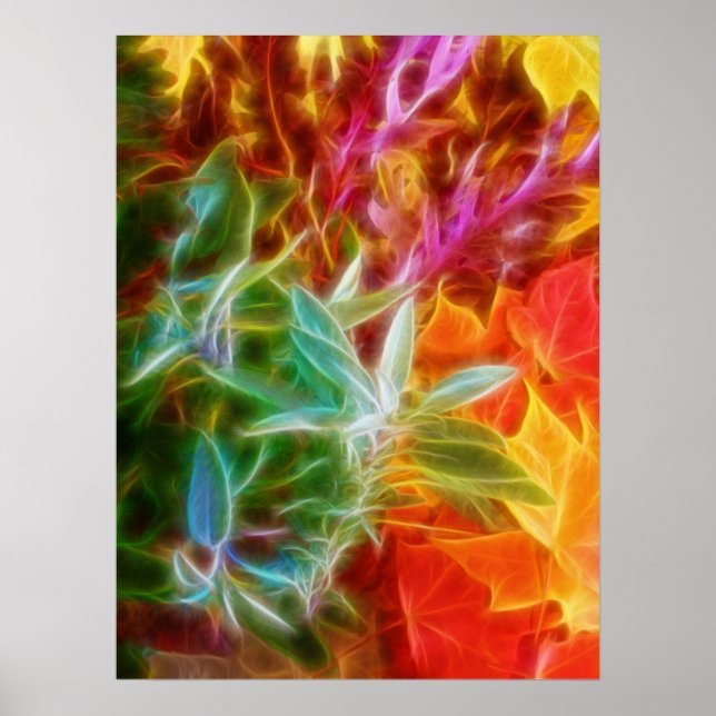 Fractal Autumn Leaves Rainbow Poster (Front)