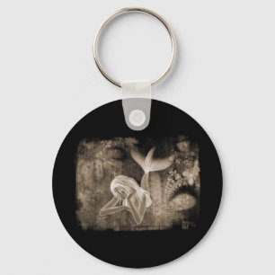 Fractal Background 3D Mermaid Brown Negative Key Ring