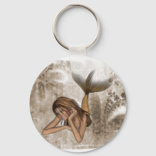 Fractal Background 3D Mermaid Key Ring