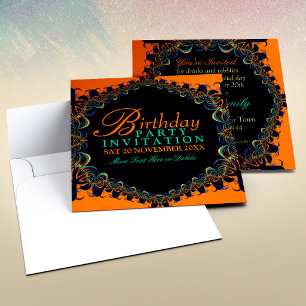 Fractal Batik Lace Birthday Party Invitations