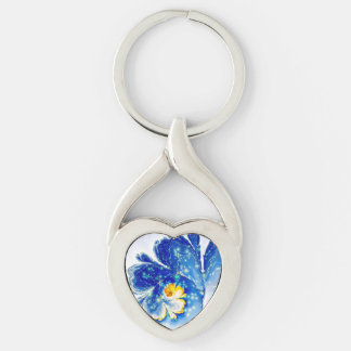 Fractal Beautiful Spiral Blue and Yellow Key Ring