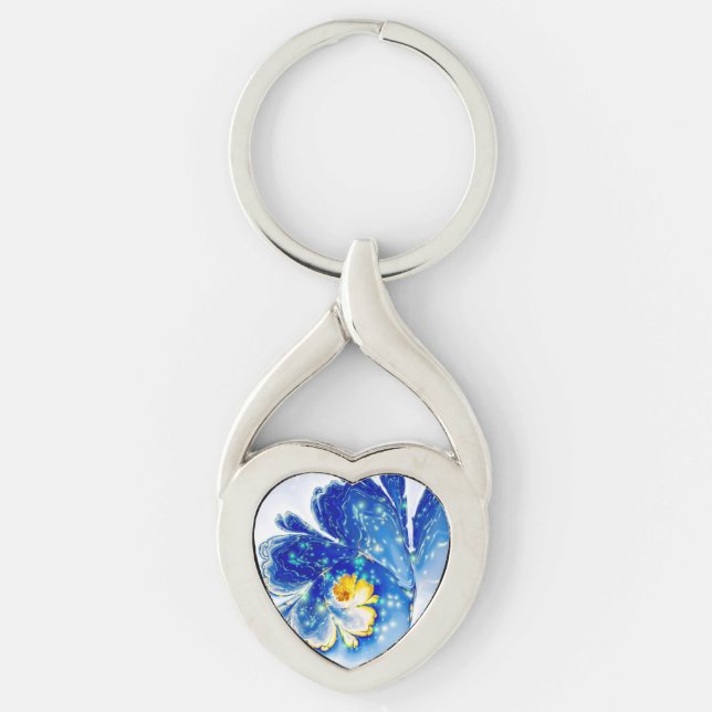 Fractal Beautiful Spiral Blue and Yellow Key Ring (Front)