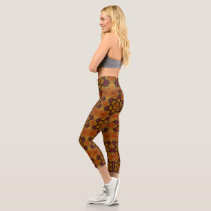 Fractal Bloom in Autumn Hues Capri Leggings