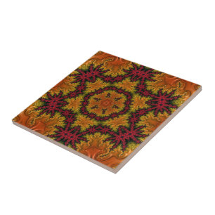 Fractal Bloom in Autumn Hues Ceramic Tile