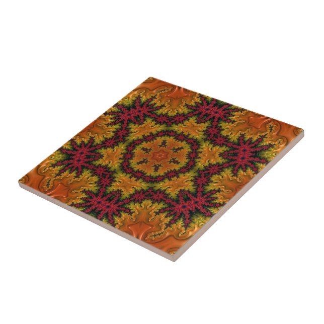 Fractal Bloom in Autumn Hues  Ceramic Tile (Side)