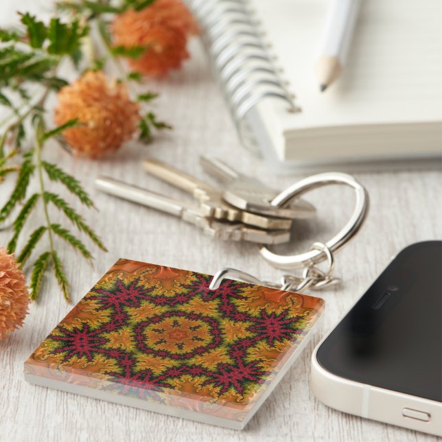 Fractal Bloom in Autumn Hues  Key Ring (Front Right)