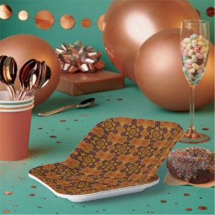 Fractal Bloom in Autumn Hues Paper Plate