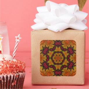 Fractal Bloom in Autumn Hues  Square Sticker