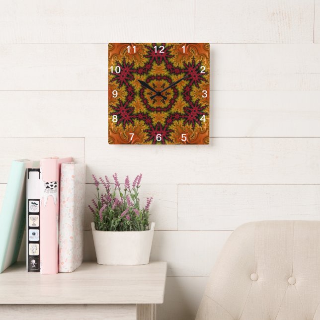 Fractal Bloom in Autumn Hues  Square Wall Clock (Reading Room)