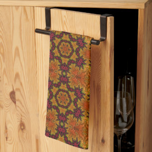 Fractal Bloom in Autumn Hues Tea Towel