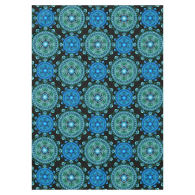 Fractal blue green oriental pattern tablecloth (Front)