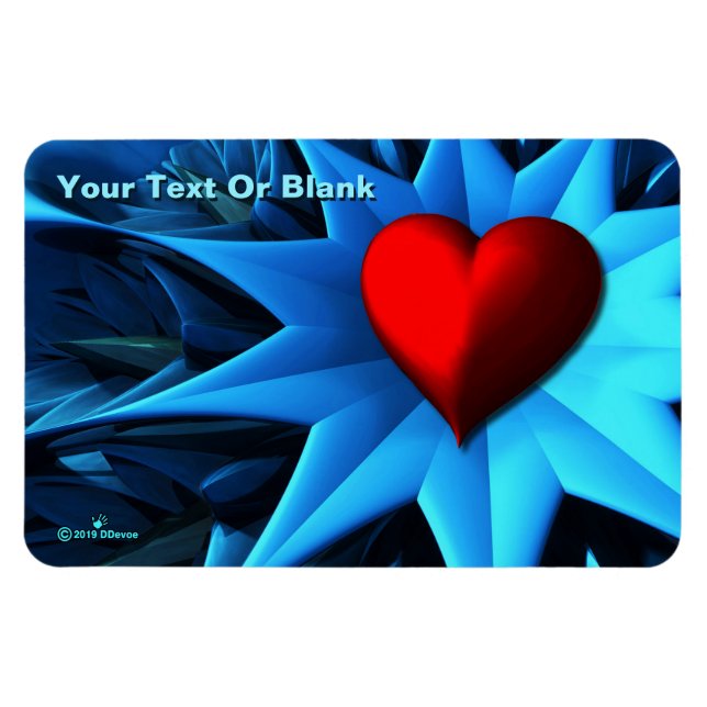 Fractal Blue Heart Flower Magnet (Horizontal)