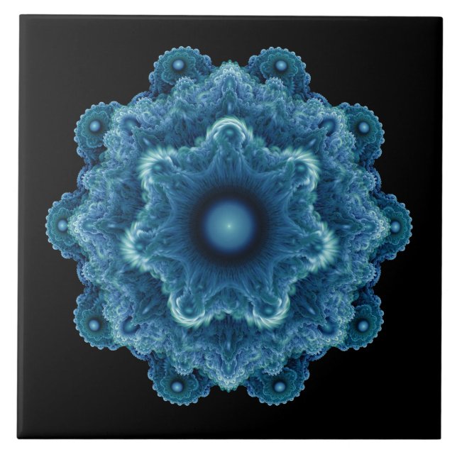 Fractal blue natural pattern ceramic tile (Front)