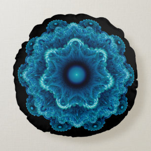 Fractal blue natural pattern round cushion
