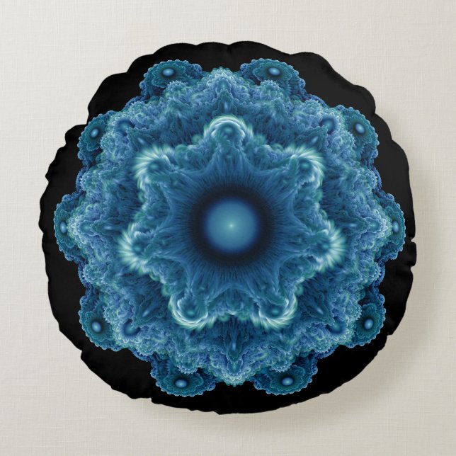 Fractal blue natural pattern round cushion (Front)