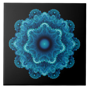 Fractal blue ornament ceramic tile