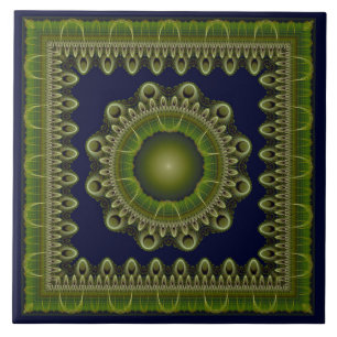 Fractal bright framed mandala ceramic tile
