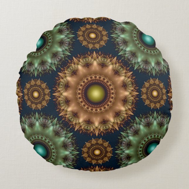 Fractal brilliant glossy ornate decoration round cushion (Front)