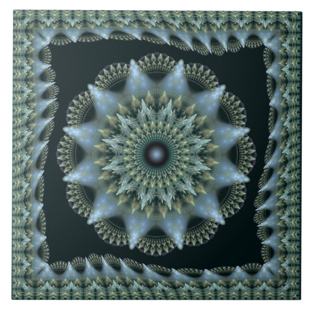 Fractal brilliant star framed ornament ceramic tile (Front)
