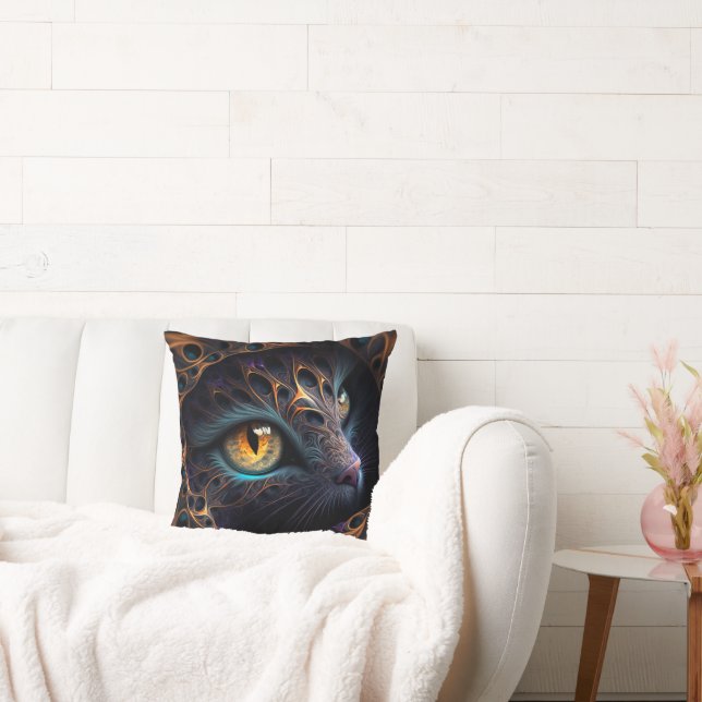 Fractal Cat Face in Black and Vibrant Colours Cushion (Couch)
