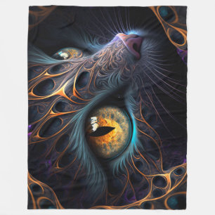 Fractal Cat Face in Black and Vibrant Colours Fleece Blanket