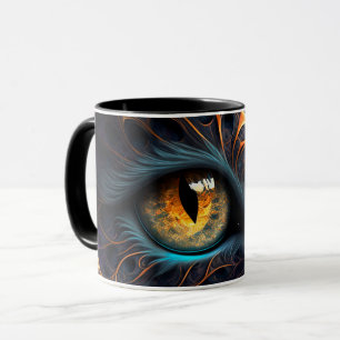 Fractal Cat Face in Black and Vibrant Colours Mug