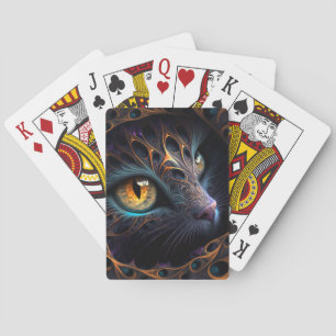 Fractal Cat Face in Black and Vibrant Colours Playing Cards