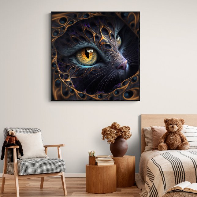 Fractal Cat Face in Black and Vibrant Colours Poster (Creator Uploaded)