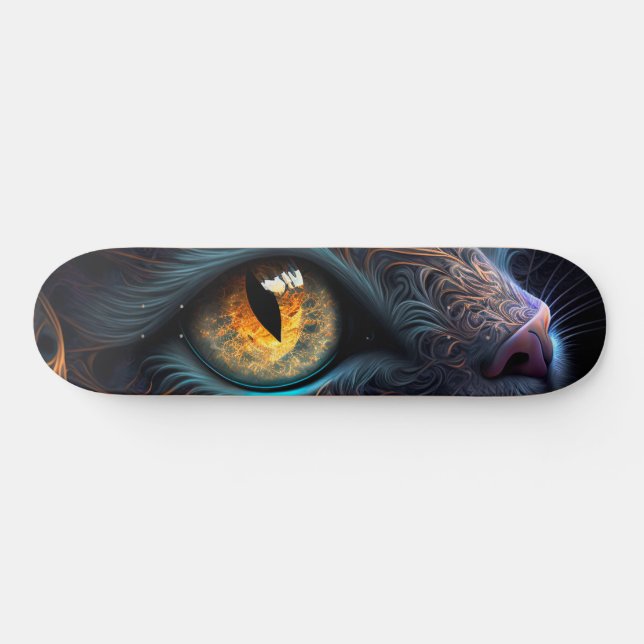 Fractal Cat Face in Black and Vibrant Colours Skateboard (Horz)