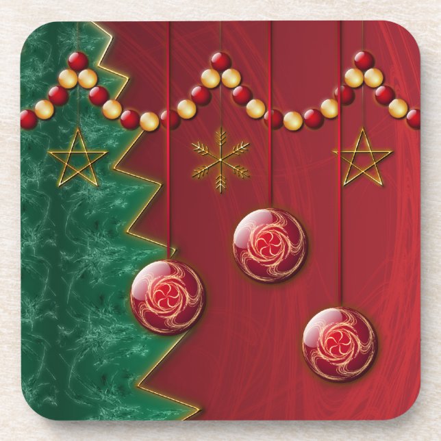 Fractal Celebration Christmas Cork Coaster (Front)