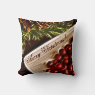 Fractal Cranberry Christmas with Customisable Text Cushion