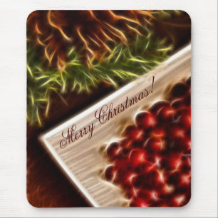 Fractal Cranberry Christmas with Customisable Text Mouse Pad