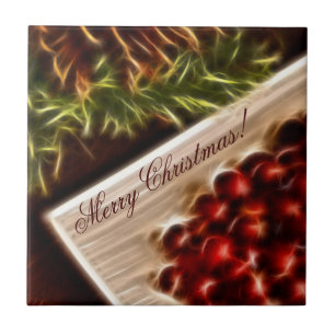 Fractal Cranberry Christmas with Customisable Text Tile