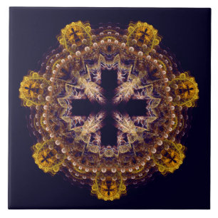 Fractal cross mandala ceramic tile