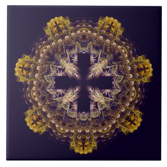 Fractal cross mandala ceramic tile (Front)