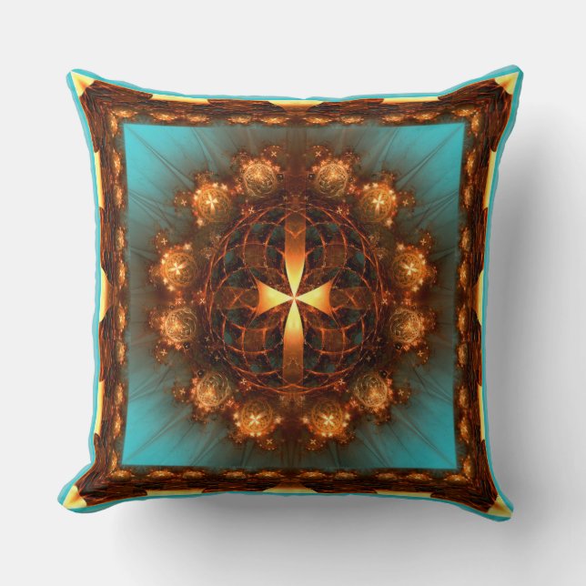 Fractal cross ornate glowing pattern cushion (Front)