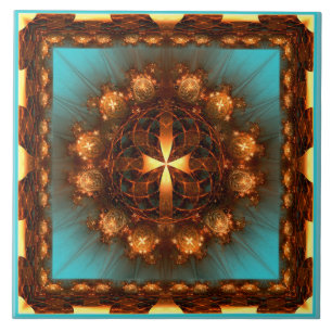 Fractal cross ornate pattern ceramic tile