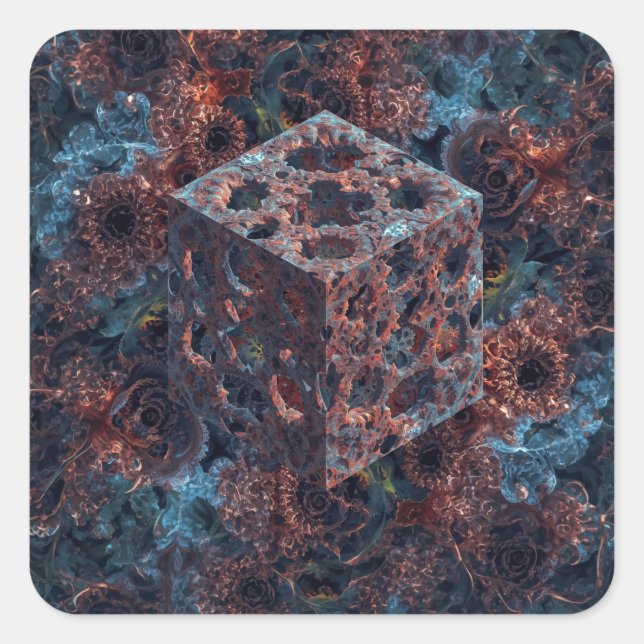 Fractal Cube With Mandelbrot Cutout  Square Sticker (Front)