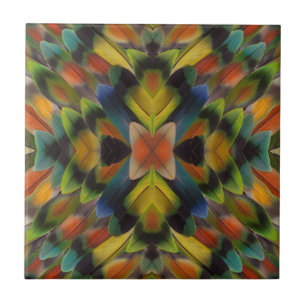Fractal Design Of Lovebird Feathers Ceramic Tile