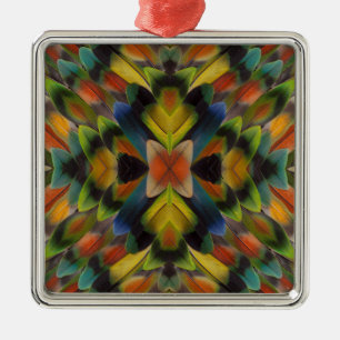 Fractal Design Of Lovebird Feathers Metal Ornament