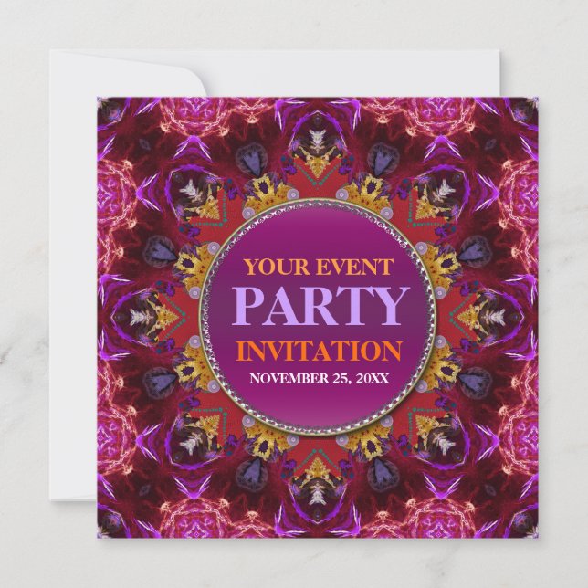 Fractal Embroidery mandala Party Invitation (Front)
