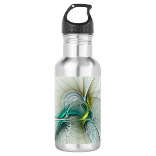 Fractal Evolution, Golden Turquoise Abstract Art 532 Ml Water Bottle