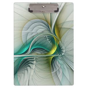 Fractal Evolution, Golden Turquoise Abstract Art Clipboard