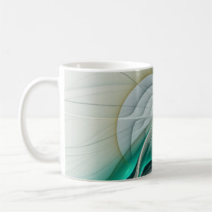 Fractal Evolution, Golden Turquoise Abstract Art Coffee Mug