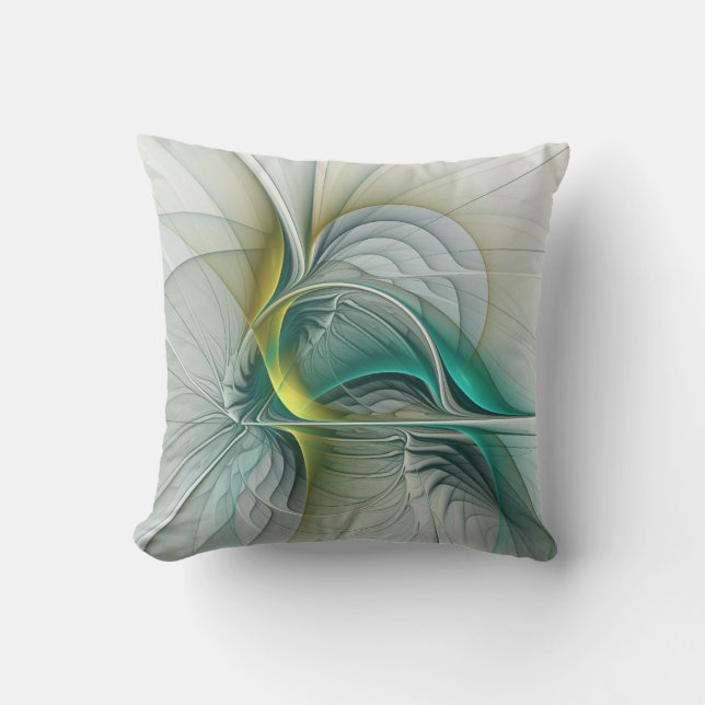 Fractal Evolution, Golden Turquoise Abstract Art Cushion (Front)