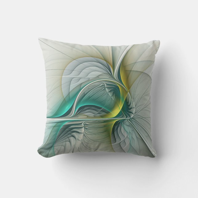 Fractal Evolution, Golden Turquoise Abstract Art Cushion (Front)