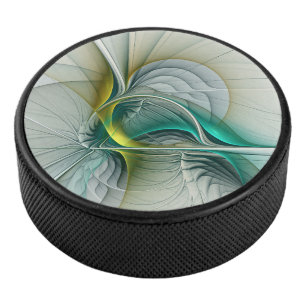 Fractal Evolution, Golden Turquoise Abstract Art Hockey Puck