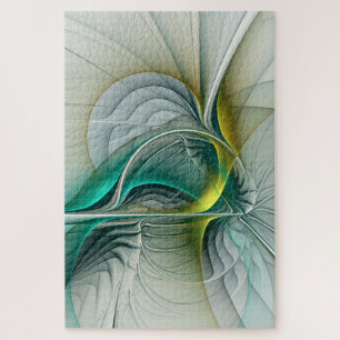 Fractal Evolution, Golden Turquoise Abstract Art Jigsaw Puzzle